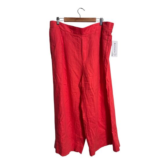 Athleta Playa Linen Wide Crop Pants Coral Red Women's Plus Size 20 NWT - Picture 1 of 8